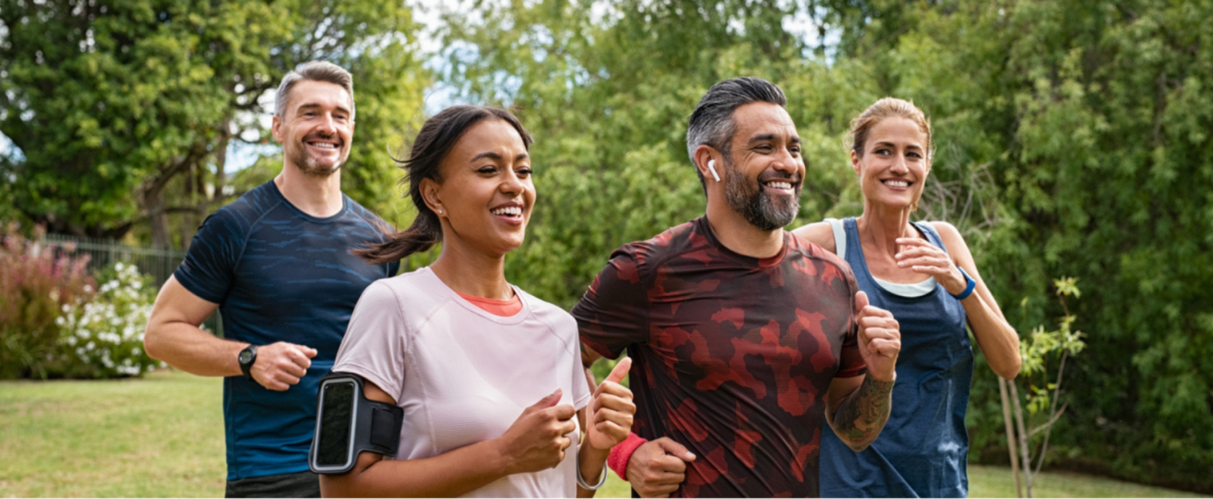 Group of happy runners