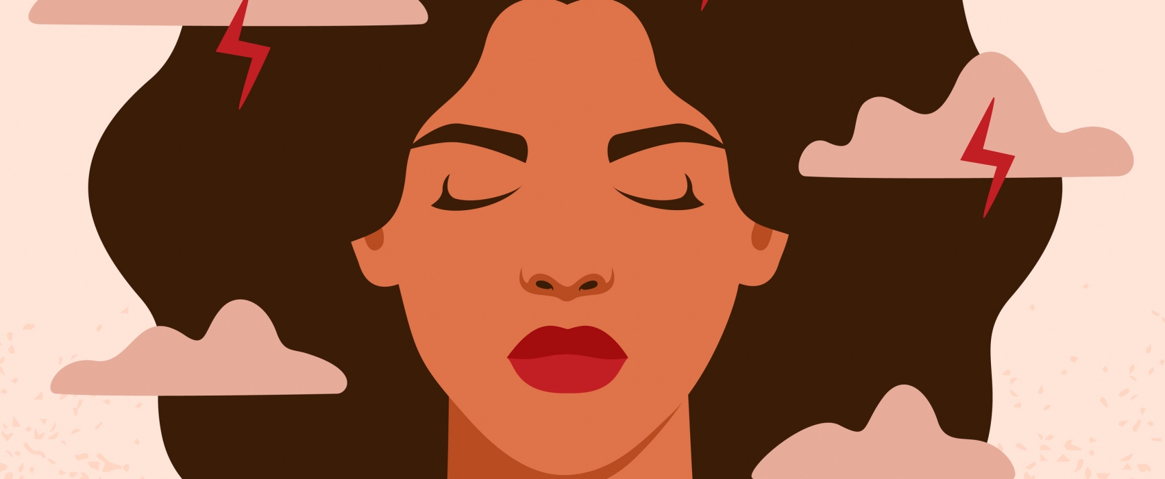 May Your Health cover illustration of a woman with her eyes closed and storm clouds across her face
